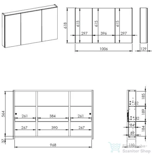 AREZZO design BASIC Tükrös szekrény 100 cm, 3 ajtó AR-904655