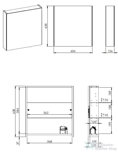 AREZZO design MEDIUM Tükrös szekrény 60 cm, 1 ajtó+technobox AR-904657