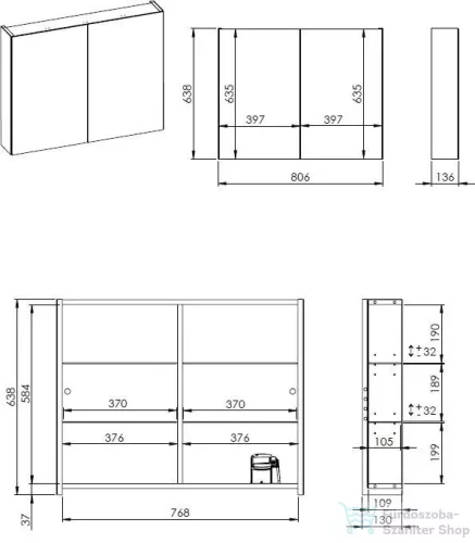 AREZZO design MEDIUM Tükrös szekrény 80 cm, 2 ajtó+technobox AR-904658