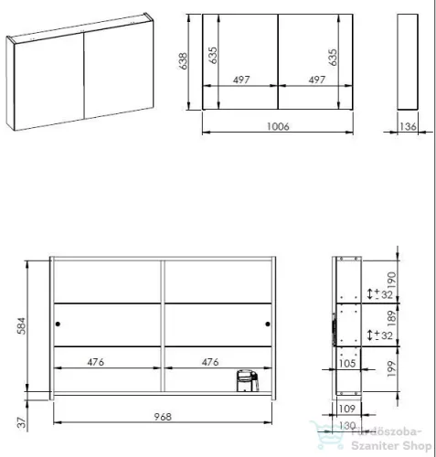 AREZZO design MEDIUM Tükrös szekrény 100 cm, 2 ajtó+technobox AR-904659