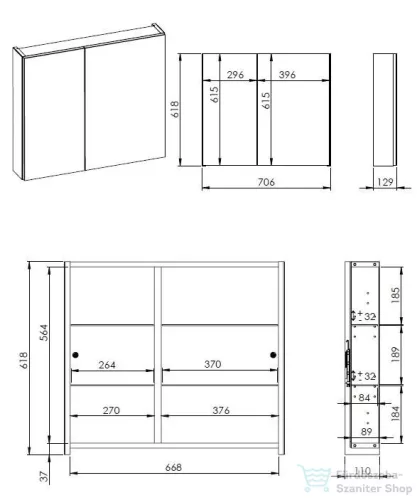 AREZZO design BASIC Tükrös szekrény 70 cm, 2 ajtó AR-904661