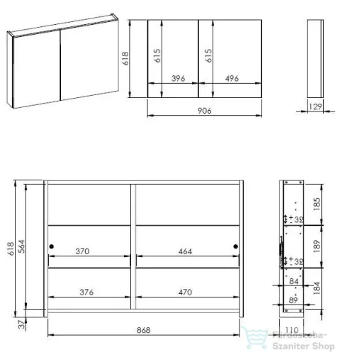 AREZZO design BASIC Tükrös szekrény 90 cm, 2 ajtó AR-904662