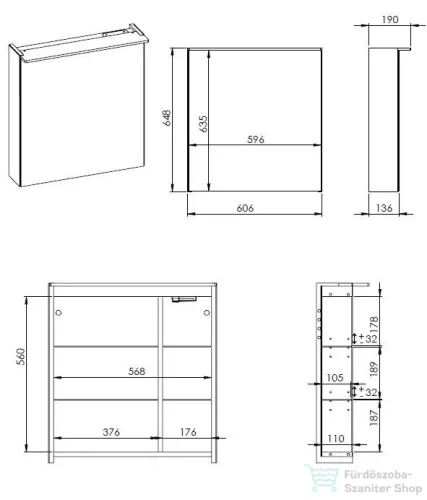 AREZZO design PREMIUM Tükrös szekrény 60 cm, 1 ajtó, technobox, LED lámpa panel AR-904663