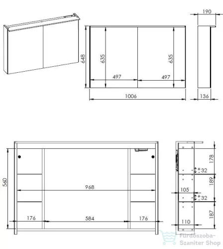 AREZZO design PREMIUM Tükrös szekrény 100 cm, 2 ajtó, technobox, LED lámpa panel AR-904665