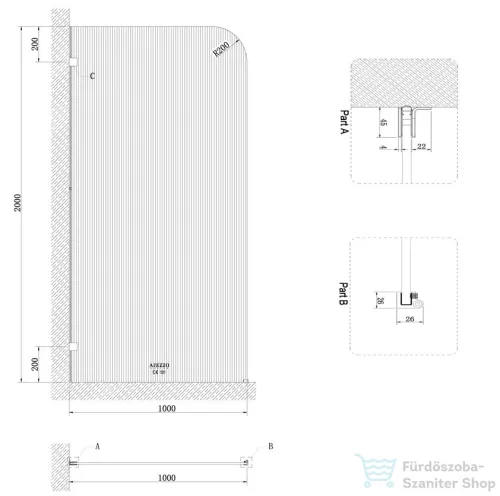 Arezzo Design CLEAR 100x200 cm-es zuhanyfal bordázott biztonsági üvegből, rögzítő profil nélkül, AR-AS2100200