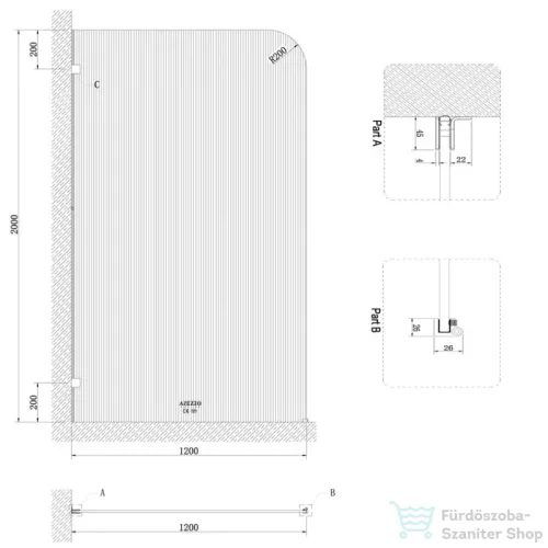 Arezzo Design CLEAR 120x200 cm-es zuhanyfal bordázott biztonsági üvegből, rögzítő profil nélkül, BALOS AR-AS2120200