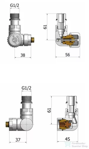 AREZZO design CORNERPEX termosztátos radiátor szelep, fekete, bal AR-CORNERPEX-B-L