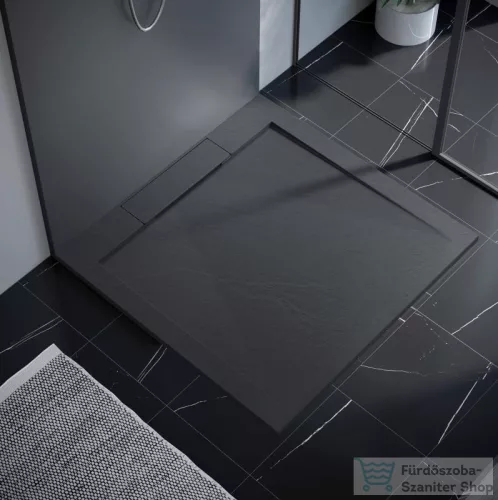 AREZZO design STONE pala hatású öntött márvány zuhanytálca, 90x90 cm-es, fekete AR-DYT099LB