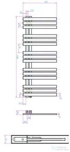 AREZZO design HORIZONT WHITE SLIM 1200x500 törölközőszárítós radiátor AR-HS12050W