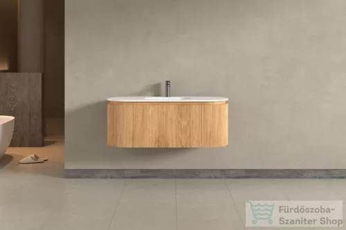AREZZO design SELINA 120 cm-es, 2 ajtós, 1 fiókos alsószekrény Solid Surface mosdóval, természetes tölgy AR-S010120LO
