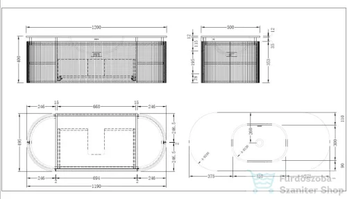 AREZZO design SELINA 120 cm-es, 2 ajtós, 1 fiókos alsószekrény Solid Surface mosdóval, természetes tölgy AR-S010120LO