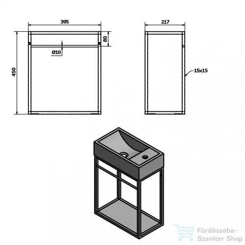 Sapho CREST mosdótartó konzol MDF polccal, 40x45x22cm, matt fekete (AR402)