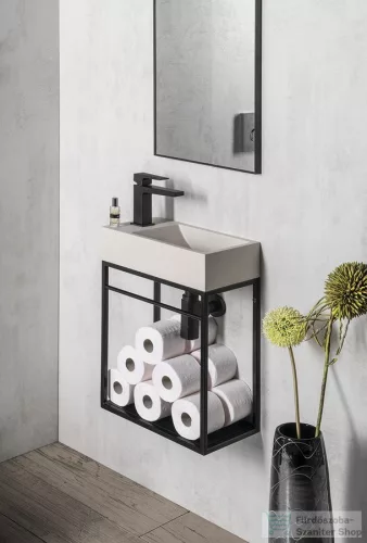 Sapho CREST mosdótartó konzol MDF polccal, 40x45x22cm, matt fekete (AR402)