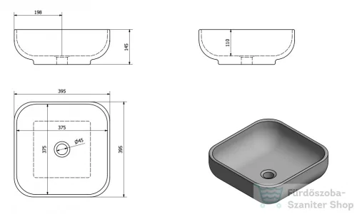 Sapho PRATA kerámiamosdó, pultra szerelhető, túlfolyó nélkül, 38,5x14x38,5cm (AR423)