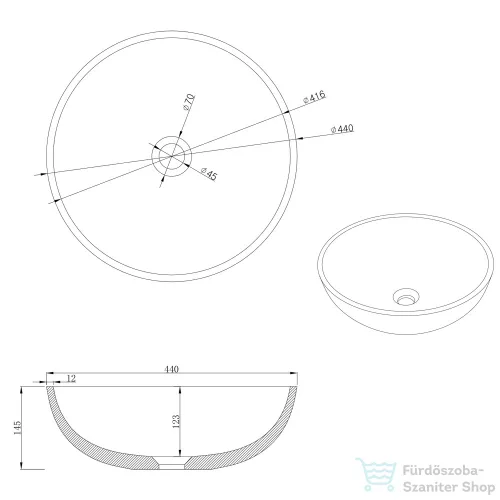 Sapho TURF beton mosdó, átm:44cm, fehér homokkő (AR437)