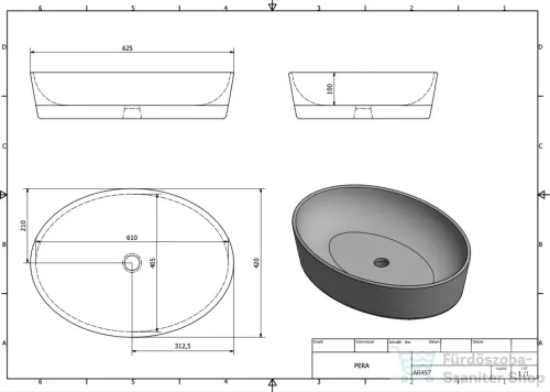 Sapho PERA kerámiamosdó, pultra szerelhető, túlfolyó nélkül, 61,5x14x42cm (AR457)