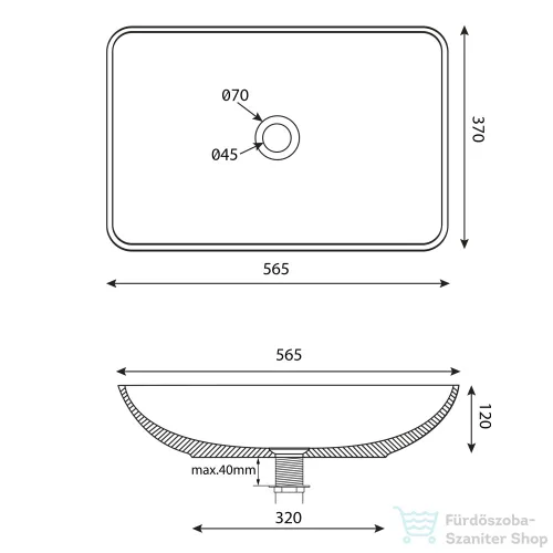 Sapho INFRANE beton mosdó lefolyóval, 57x37cm, fehér homokkő (AR460)