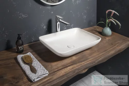 Sapho INFRANE beton mosdó lefolyóval, 57x37cm, fehér homokkő (AR460)