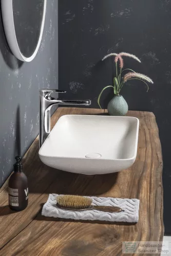 Sapho INFRANE beton mosdó lefolyóval, 57x37cm, fehér homokkő (AR460)