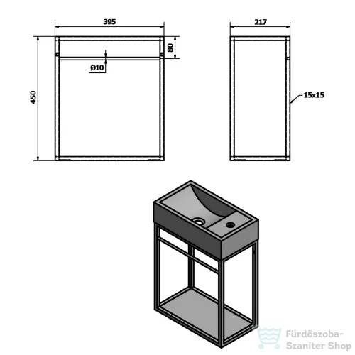 Sapho CREST mosdótartó konzol MDF polccal, 39,5x45x21,7cm, matt fehér (AR502)