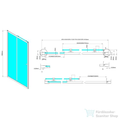 AQUALINE UGGA tolóajtó, 1000mm, transzparent üveg (ATS100)