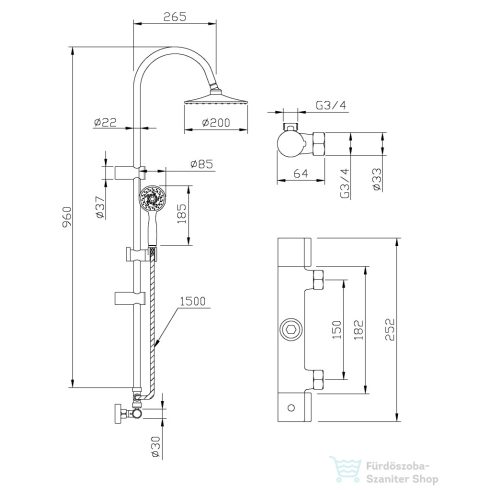 Invena GRACJA termosztátos zuhanyrendszer,króm AU-15-D01-C