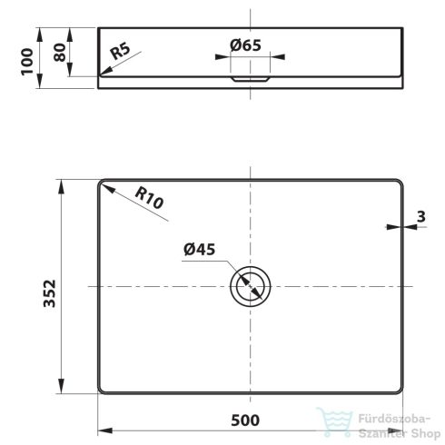 Sapho AURUM mosdó klik-klak lefolyóval, 50x35cm, antracit (AU103)
