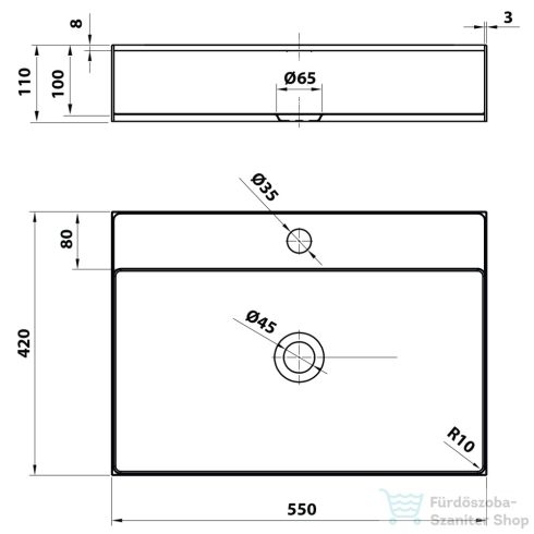 Sapho AURUM mosdó klik-klak lefolyóval, 55x42cm, arany (AU202)