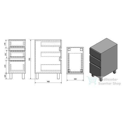 Sapho AVICE Állószekrény, 3 fiókkal, 30x70,5x48 cm, fehér (AV062-3030)