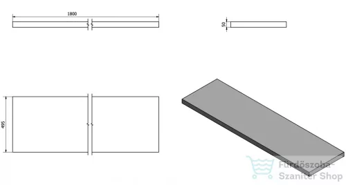 Sapho AVICE pult, 180x50cm, aquamarine (AV186)