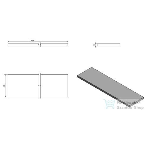 Sapho AVICE pult, 180x50cm, cement szürke (AV187)
