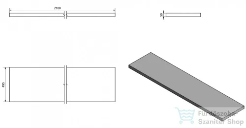 Sapho AVICE pult, 210x50cm, aquamarine (AV216)