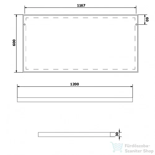 Sapho AROWANA keretes tükör, 1200x600mm, matt fekete (AWB1260)