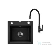   Invena TESALIA 48x44 cm-es gránit mosogató medence Joga Plus csapteleppel,fekete/króm AZ-01-041-SET
