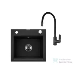  Invena TESALIA 48x44 cm-es gránit mosogató medence Joga Plus csapteleppel,fekete/króm AZ-01-041-SET
