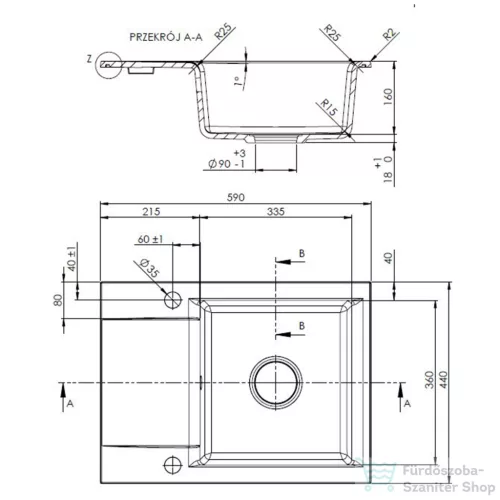 Invena TESALIA 59x44 cm-es gránit mosogató medence,fekete/króm AZ-01-042-B