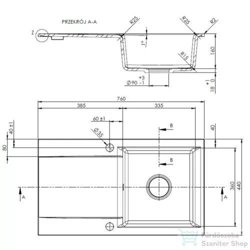 Invena TESALIA 76x44 cm-es gránit mosogató medence,fekete/króm AZ-01-043-B
