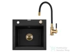 Invena TESALIA 48x44 cm-es gránit mosogató medence Glamour csapteleppel,fekete/arany AZ-01-Z41-SET