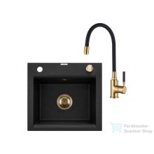   Invena TESALIA 48x44 cm-es gránit mosogató medence Glamour csapteleppel,fekete/arany AZ-01-Z41-SET