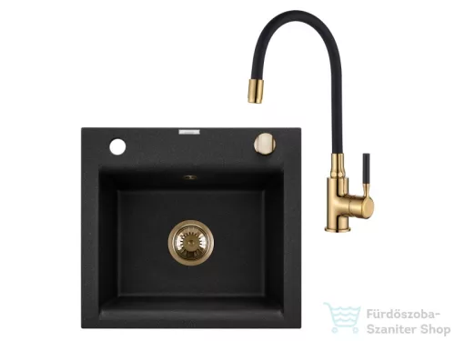 Invena TESALIA 48x44 cm-es gránit mosogató medence Glamour csapteleppel,fekete/arany AZ-01-Z41-SET