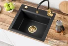 Invena TESALIA 48x44 cm-es gránit mosogató medence Glamour csapteleppel,fekete/arany AZ-01-Z41-SET