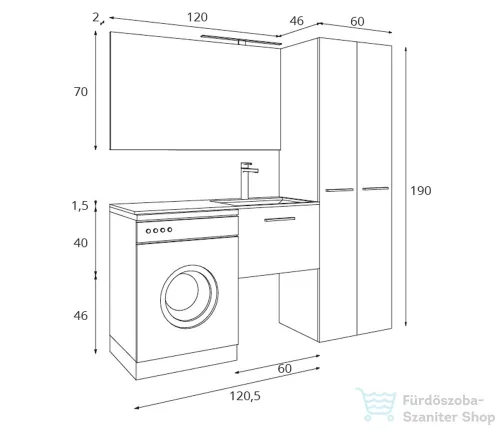 Amazonas Laundry 120 aszimmetrikus fürdőszoba bútor szett