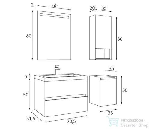 Amazonas Quadro 70 fürdőszoba bútor szett