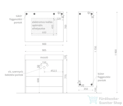 Amazonas Quadro 90 aluállvány fürdőszoba bútor szett