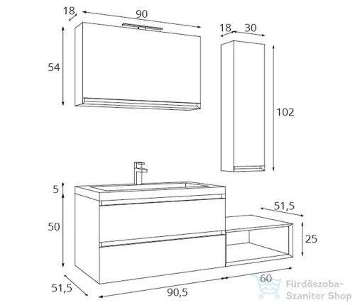Amazonas Quadro 90 fürdőszoba bútor szett