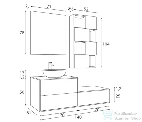 Amazonas Slim 140 pultos fürdőszoba bútor szett