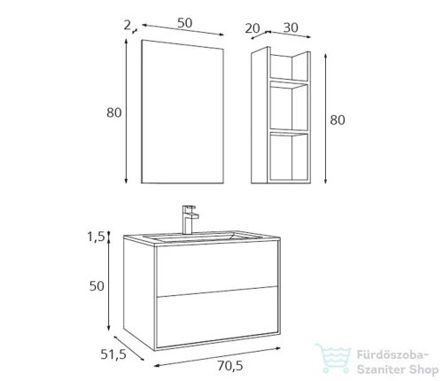 Amazonas Slim 70 fürdőszoba bútor szett