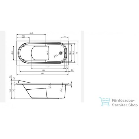 Riho Columbia 160x75 egyenes fürdőkád