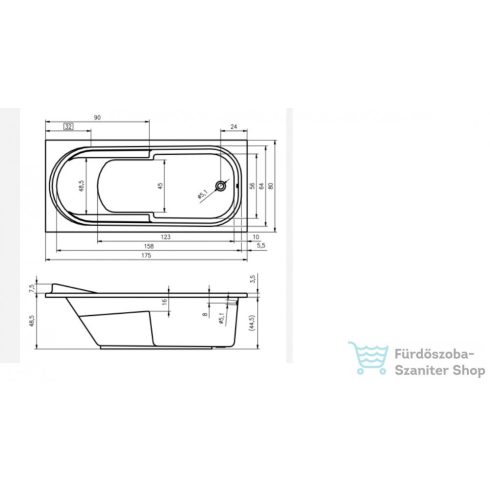 Riho Columbia 175x80 egyenes fürdőkád