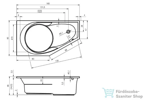 Riho Yukon 160x90 aszimmetrikus sarokkád jobbos